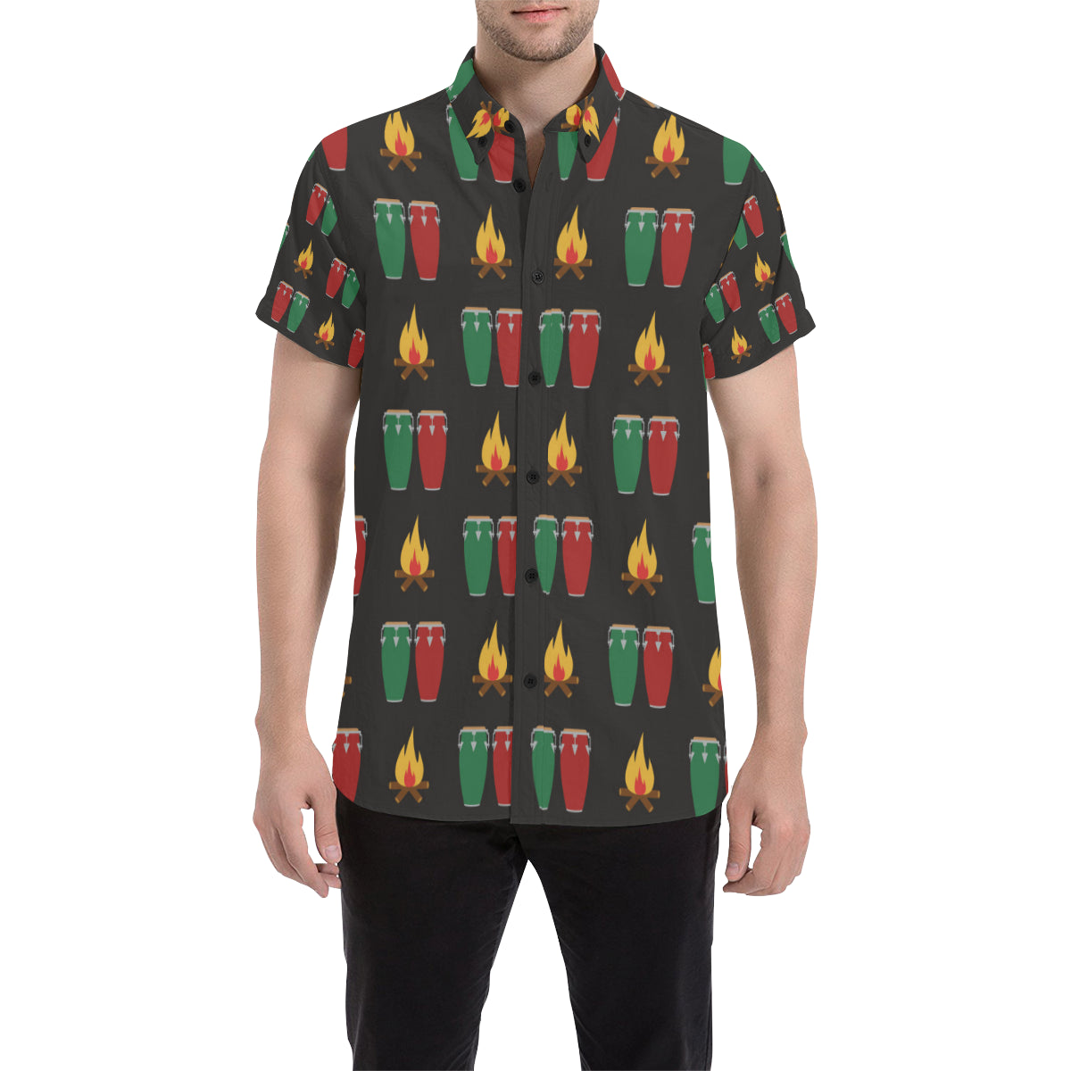 Conga Pattern Print Design 01 Men's Short Sleeve Button Up Shirt