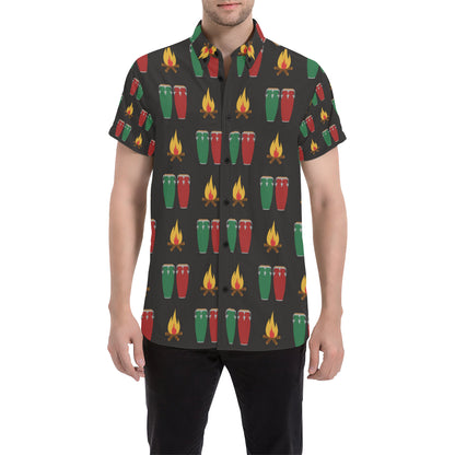 Conga Pattern Print Design 01 Men's Short Sleeve Button Up Shirt