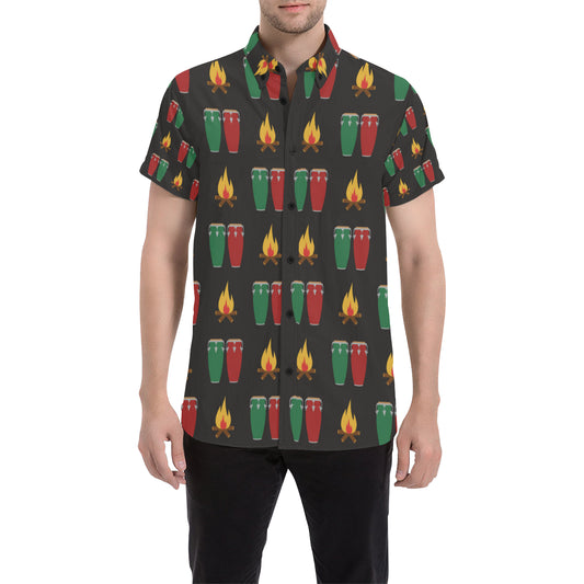 Conga Pattern Print Design 01 Men's Short Sleeve Button Up Shirt