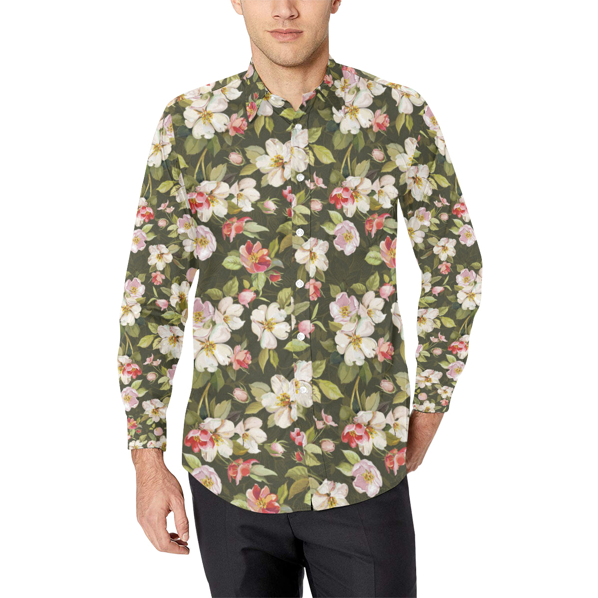 Apple blossom Pattern Print Design AB01 Men's Long Sleeve Shirt