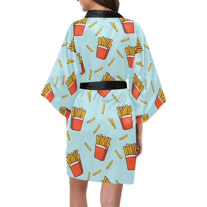 French Fried Pattern Print Design 02 Women's Short Kimono