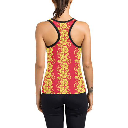 Orange Hibiscus Pattern Print Design HB018 Women's Racerback Tank Top