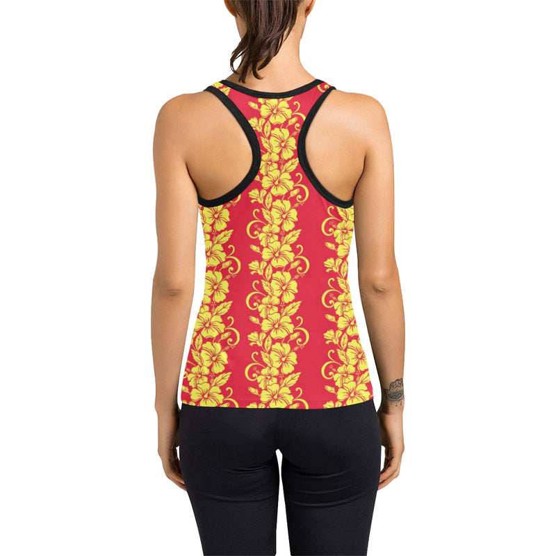 Orange Hibiscus Pattern Print Design HB018 Women's Racerback Tank Top