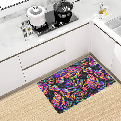 Neon Color Tropical Palm Leaves Kitchen Mat