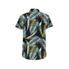 Gold Glitter Cyan Tropical Palm Leaves Men's Short Sleeve Button Up Shirt