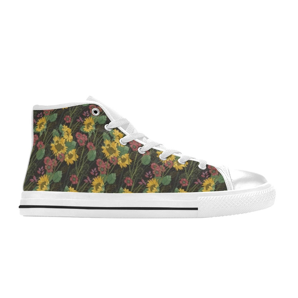 Sunflower Print Design LKS303 High Top Women's White Shoes