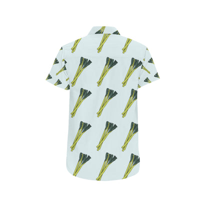 Leek Pattern Print Design 03 Men's Short Sleeve Button Up Shirt