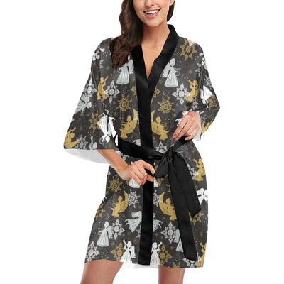 Angel Pattern Print Design 04 Women's Short Kimono