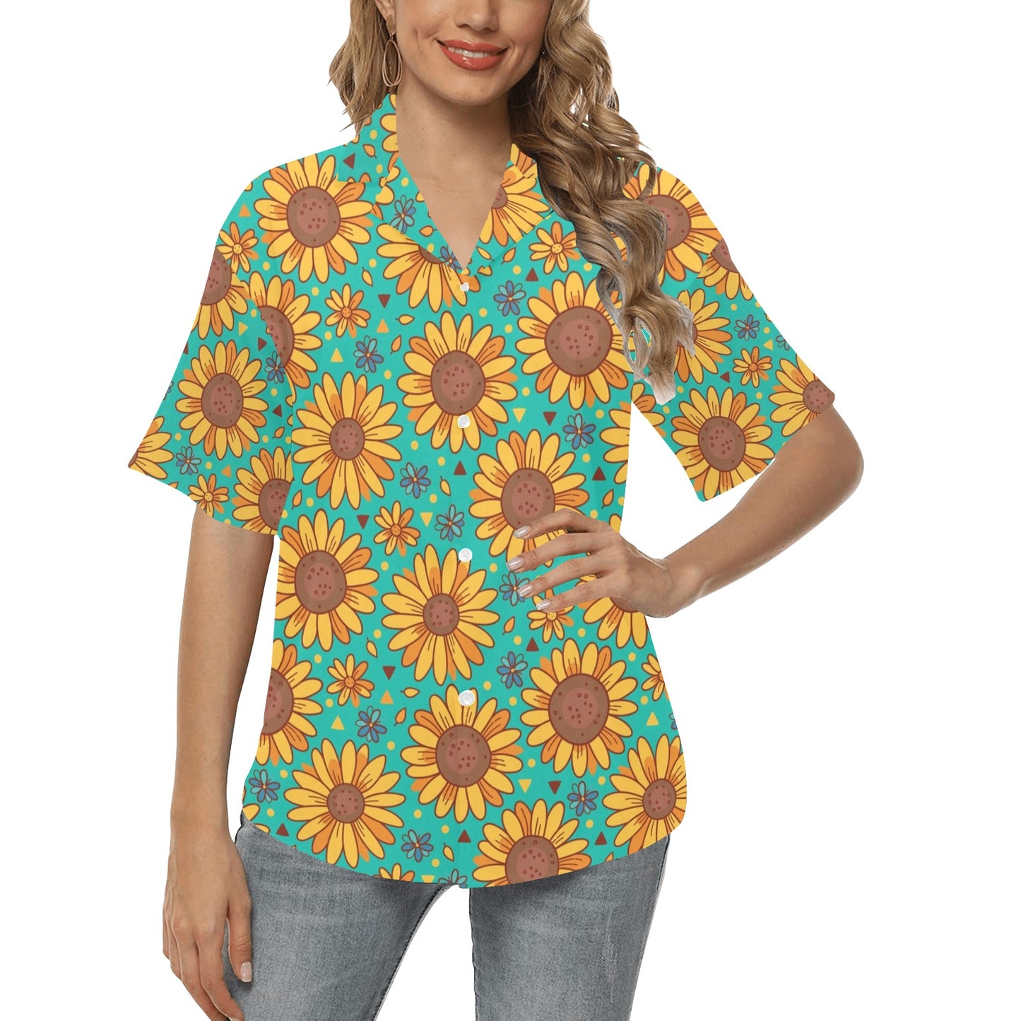Sunflower Pattern Print Design SF013 Women's Hawaiian Shirt