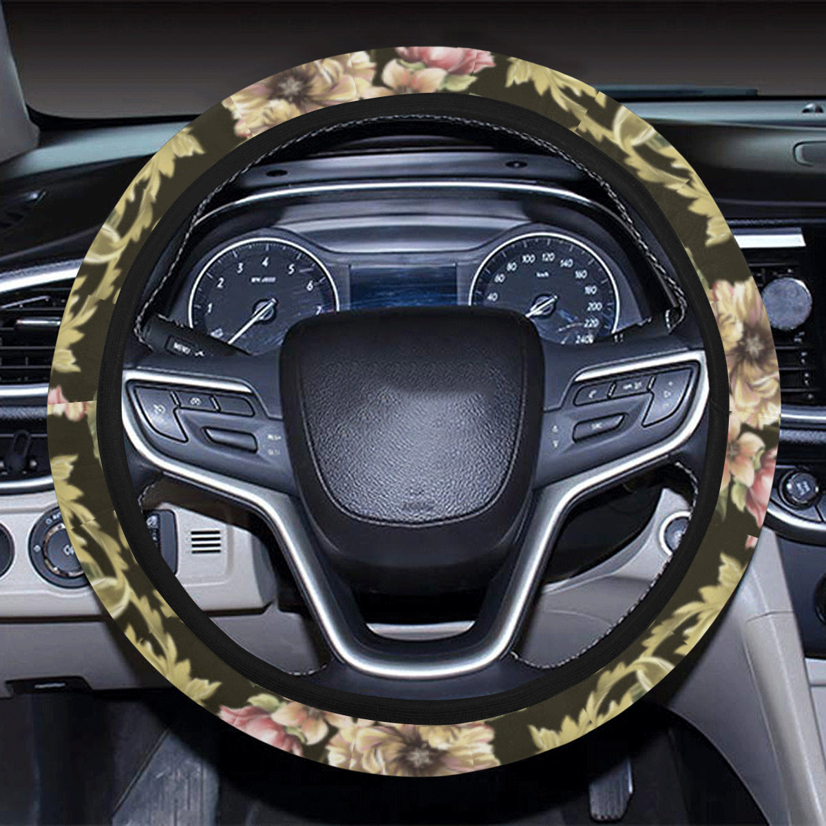 Baroque Pattern Print Design 02 Steering Wheel Cover with Elastic Edge