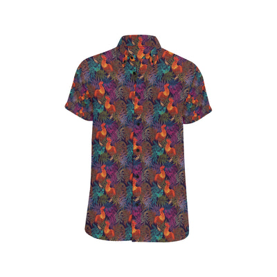 Rooster Print Style Men's Short Sleeve Button Up Shirt