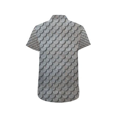 Armor Scales Pattern Print Design 03 Men's Short Sleeve Button Up Shirt
