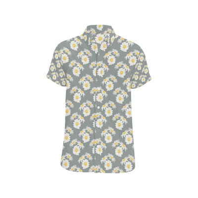 Daisy Pattern Print Design DS09 Men's Short Sleeve Button Up Shirt