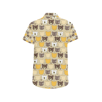 Bear PatchworkPattern Print Design 01 Men's Short Sleeve Button Up Shirt