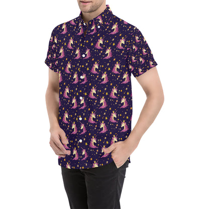 Unicorn Princess Star Sparkle Men's Short Sleeve Button Up Shirt