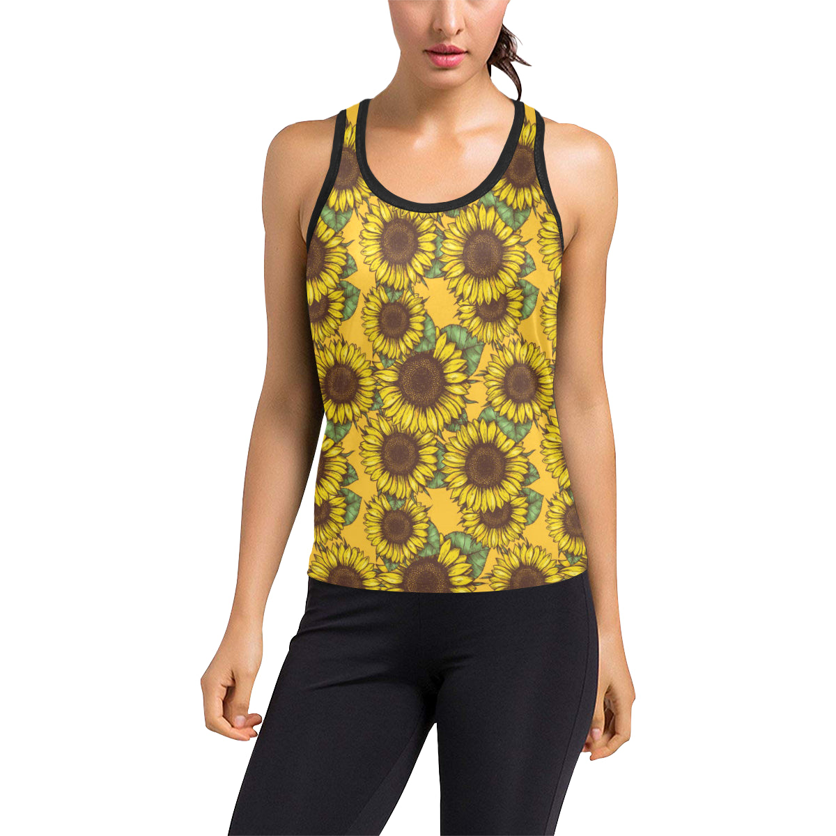 Sunflower Pattern Print Design SF04 Women's Racerback Tank Top
