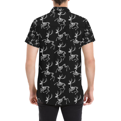 Deer Skeleton Print Pattern Men's Short Sleeve Button Up Shirt