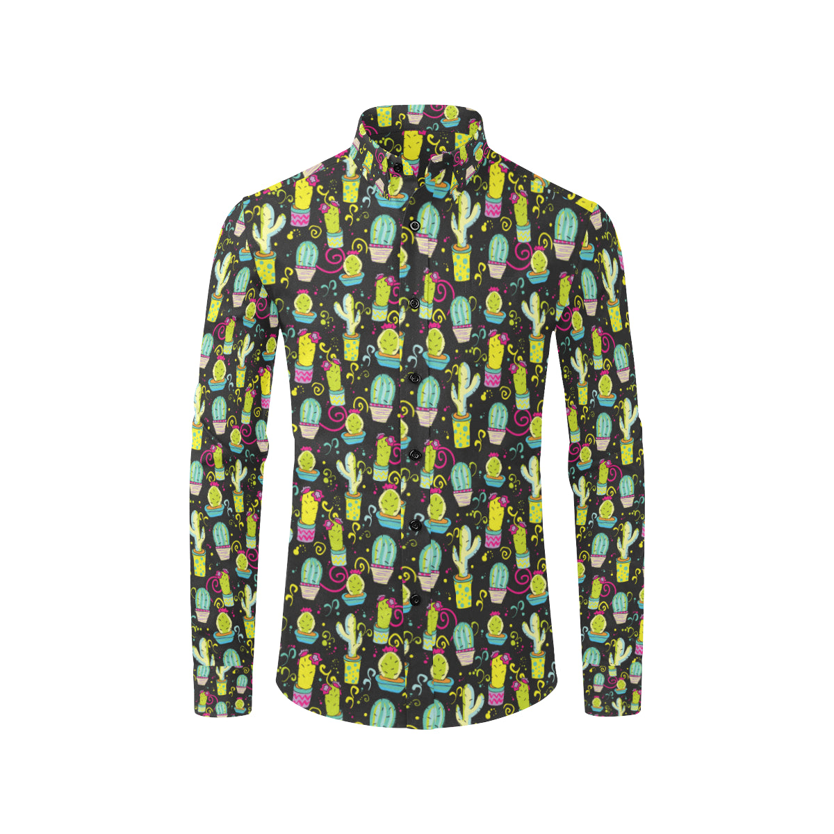 Cactus Neon Style Print Pattern Men's Long Sleeve Shirt