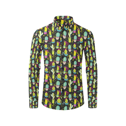 Cactus Neon Style Print Pattern Men's Long Sleeve Shirt