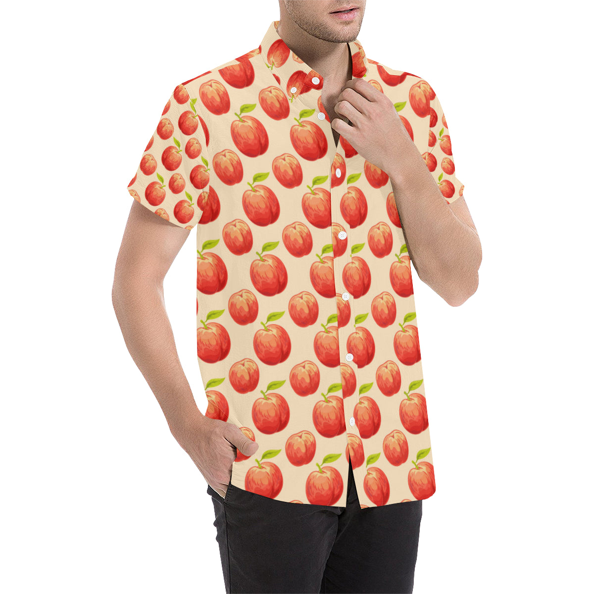Peach Pattern Print Design A03 Men's Short Sleeve Button Up Shirt