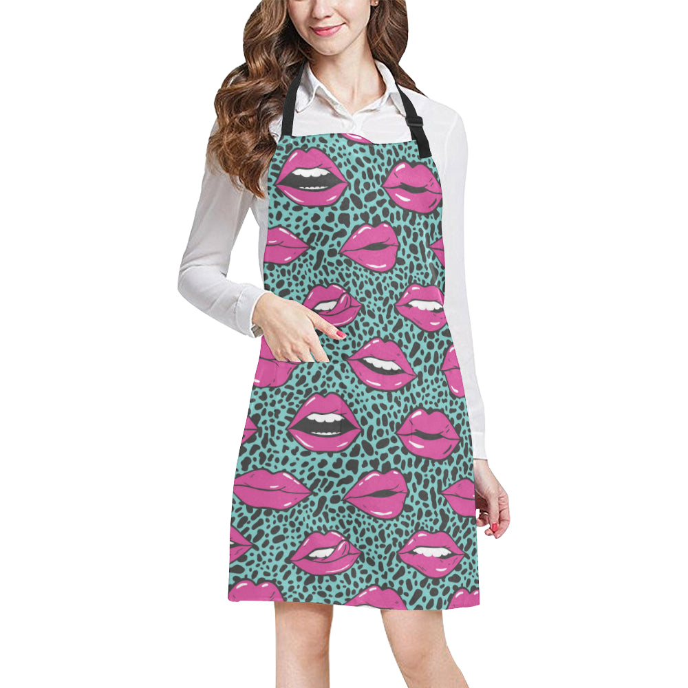 Lip Pattern Print Design 04 Apron with Pocket