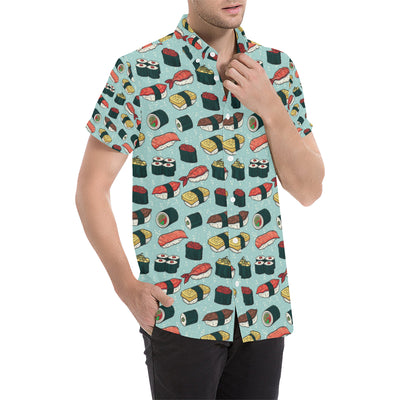 Sushi Pattern Design Men's Short Sleeve Button Up Shirt