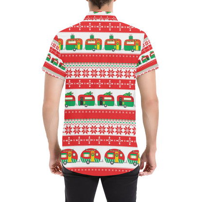 Camper Camping Ugly Christmas Design Print Men's Short Sleeve Button Up Shirt