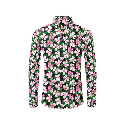 Hibiscus Pink Flower Hawaiian Print Men's Long Sleeve Shirt