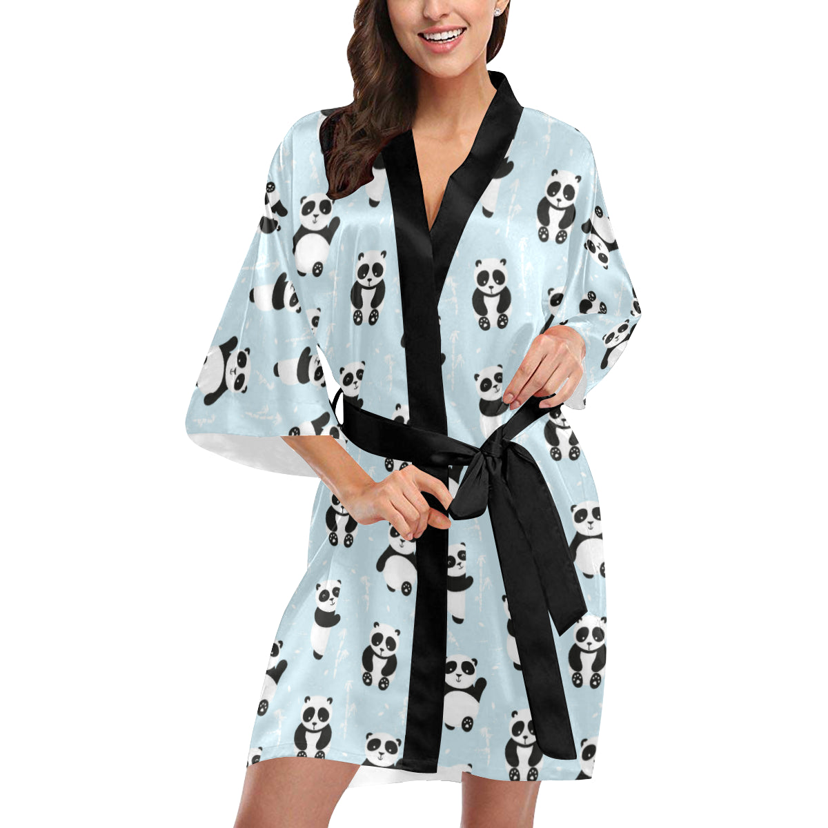 Panda Pattern Print Design A01 Women's Short Kimono