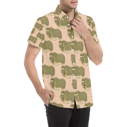 Yak Pattern Print Design 01 Men's Short Sleeve Button Up Shirt