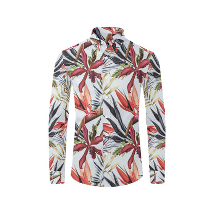 Tropical Flower Pattern Print Design TF021 Men's Long Sleeve Shirt