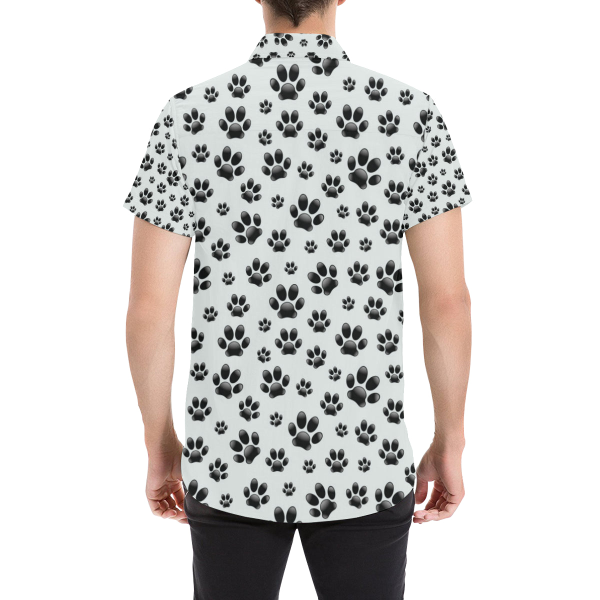 Paw Themed Print Men's Short Sleeve Button Up Shirt