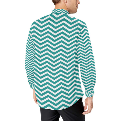 Chevron Teal Pattern Print Design 02 Men's Long Sleeve Shirt