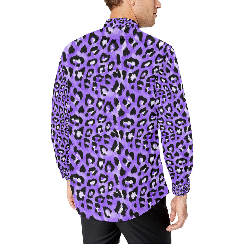 Leopard Purple Skin Print Men's Long Sleeve Shirt