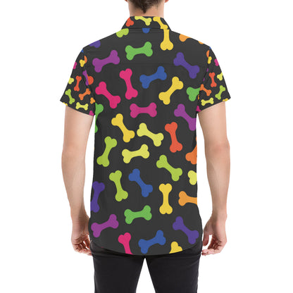 Dog Bone Neon Color Pattern Print Design 02 Men's Short Sleeve Button Up Shirt