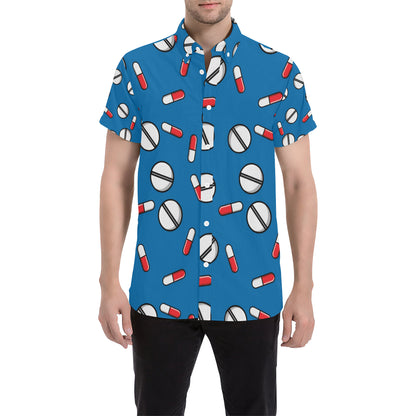 Pill Pattern Print Design A05 Men's Short Sleeve Button Up Shirt