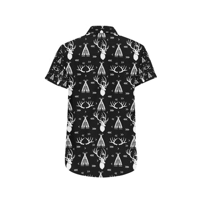 Deer Native Indian Print Pattern Men's Short Sleeve Button Up Shirt