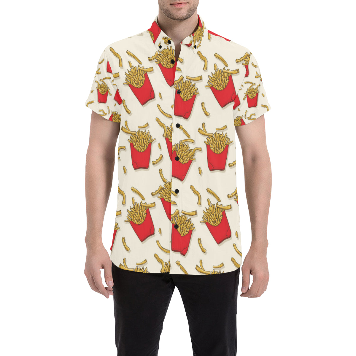 French Fried Pattern Print Design 01 Men's Short Sleeve Button Up Shirt