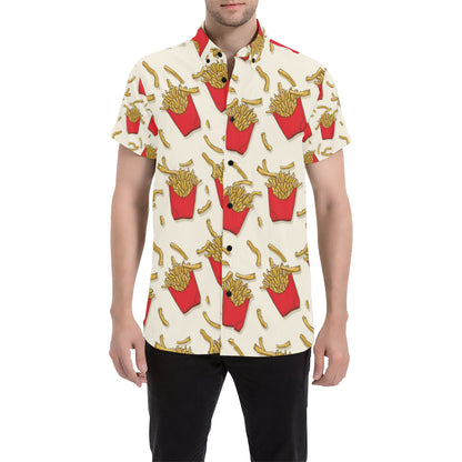 French Fried Pattern Print Design 01 Men's Short Sleeve Button Up Shirt