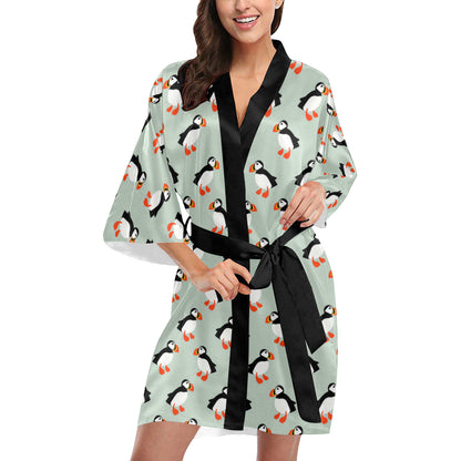 Puffin Pattern Print Design A03 Women's Short Kimono