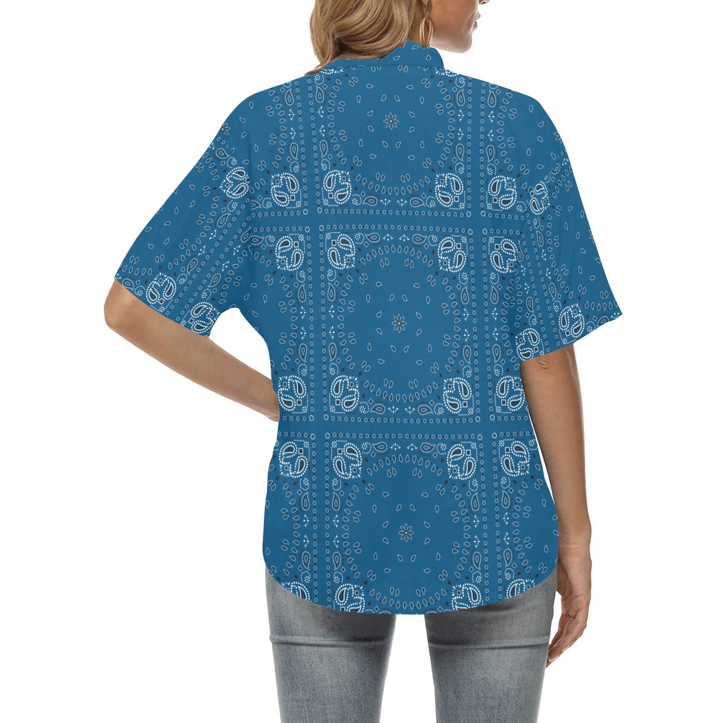 Bandana Blue Print Design LKS301 Women's Hawaiian Shirt