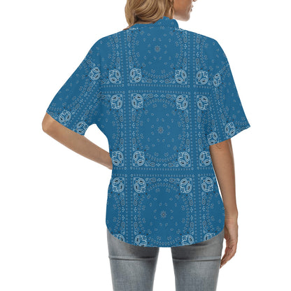 Bandana Blue Print Design LKS301 Women's Hawaiian Shirt