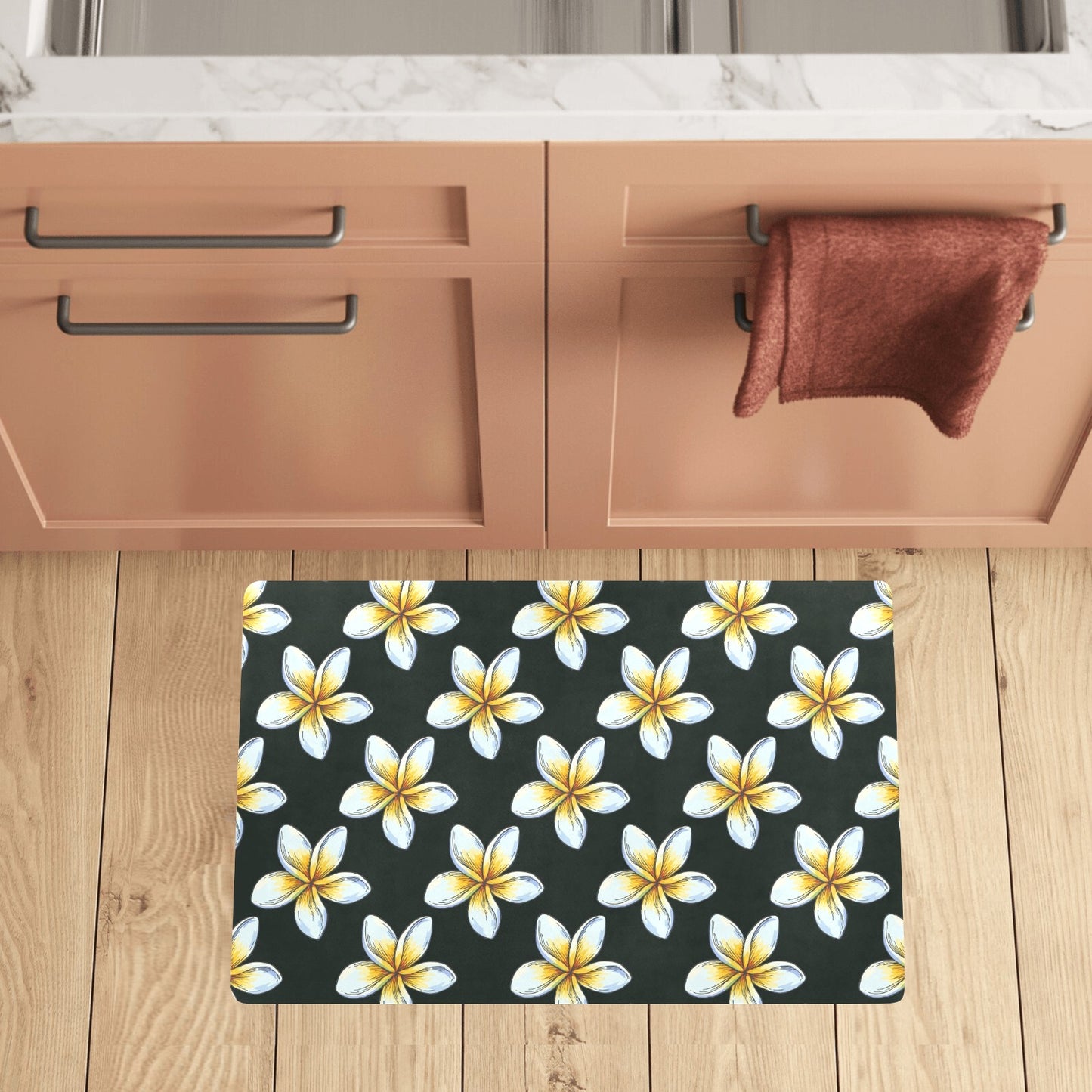 White Plumeria Pattern Print Design PM022 Kitchen Mat