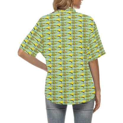 Trumpet Vintage Design Print Women's Hawaiian Shirt
