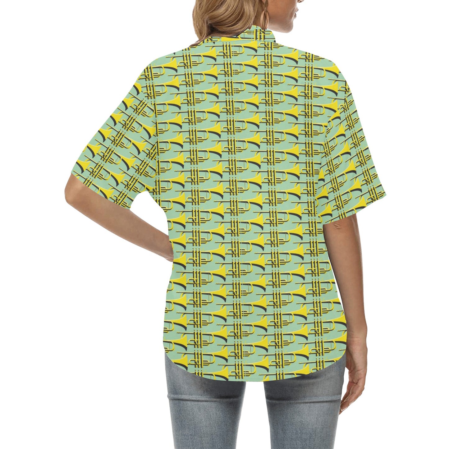 Trumpet Vintage Design Print Women's Hawaiian Shirt