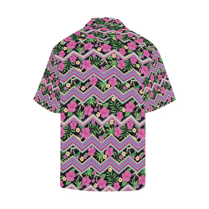 Hibiscus Pink Zigzag Line Pattern Design LKS307 Men's Hawaiian Shirt
