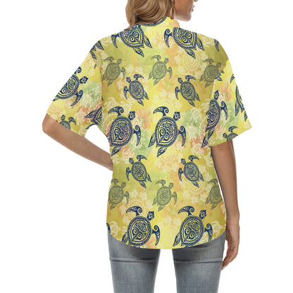 Hawaiian Turtle Tribal Design Print Women's Hawaiian Shirt