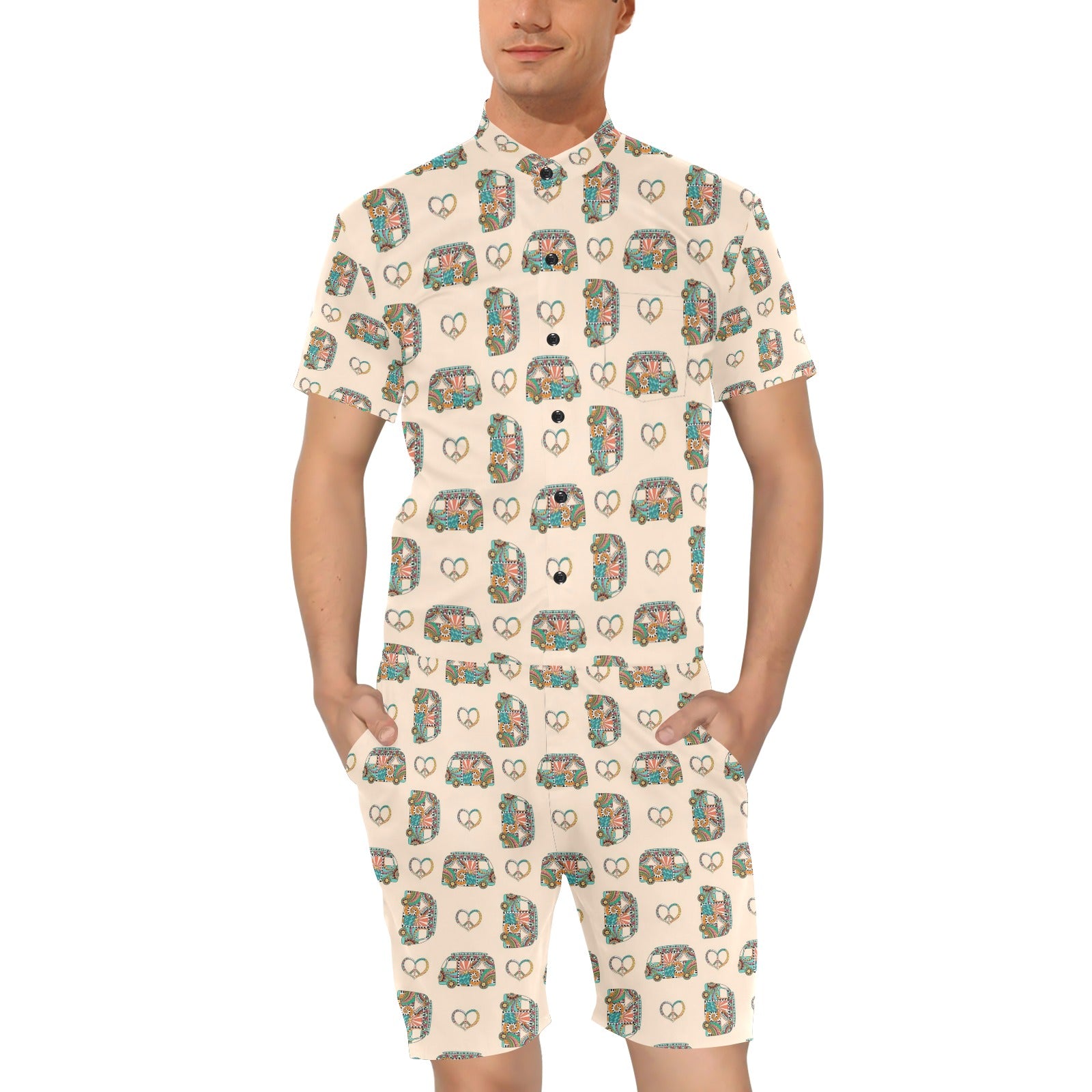 Hippie Van Peace Print Design LKS303 Men's Romper