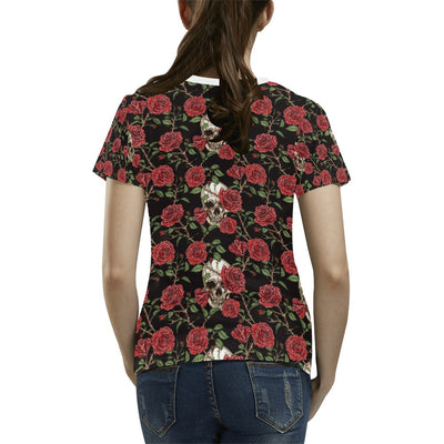 Skull And Roses Print Design LKS303 Women's  T-shirt