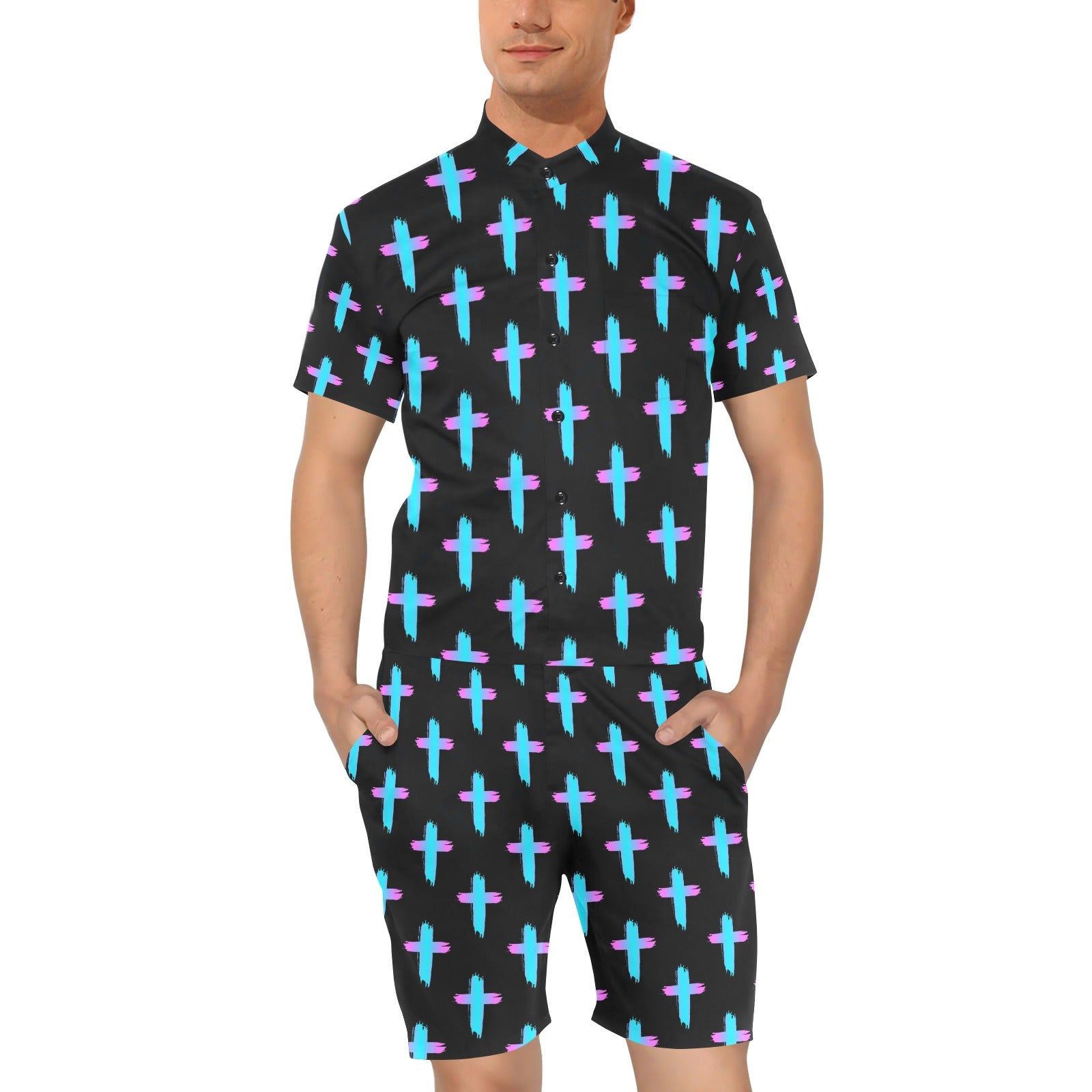 Christian Cross neon Pattern Men's Romper